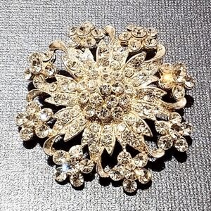 Sparkling Rhinestone Cluster Silver Tone Statement Brooch